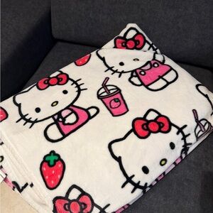 Hello Kitty Strawberry Milkshake Pink and White Plush Blanket